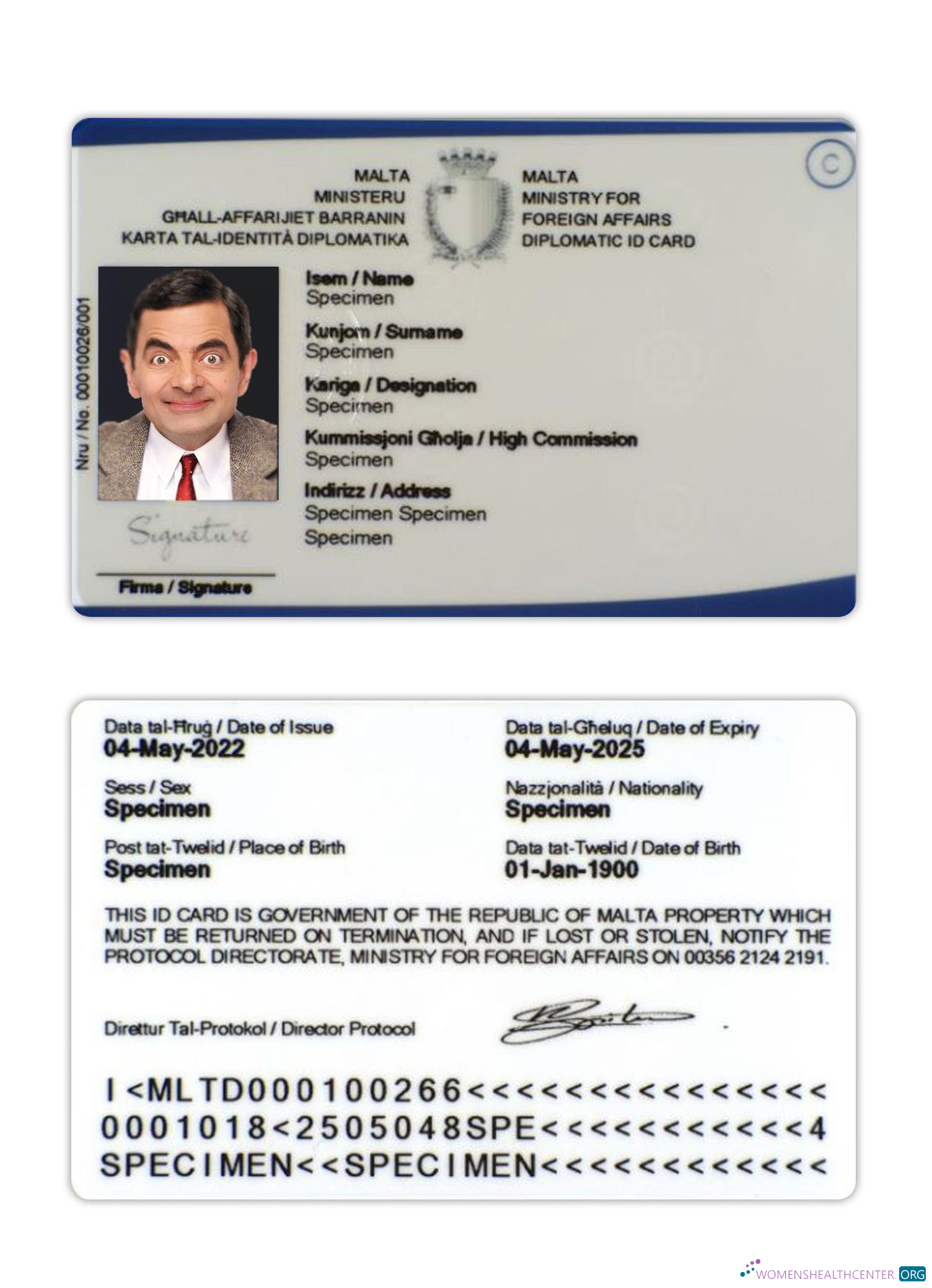 Download Malta diplomatic ID card Photoshop template